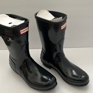 Hunter Women's Original short Gloss Rain Boots, Dark Slate, Size 10